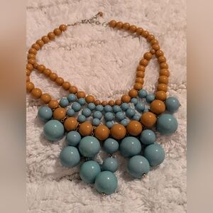 Elegant Blue and Tan Beaded Necklace
